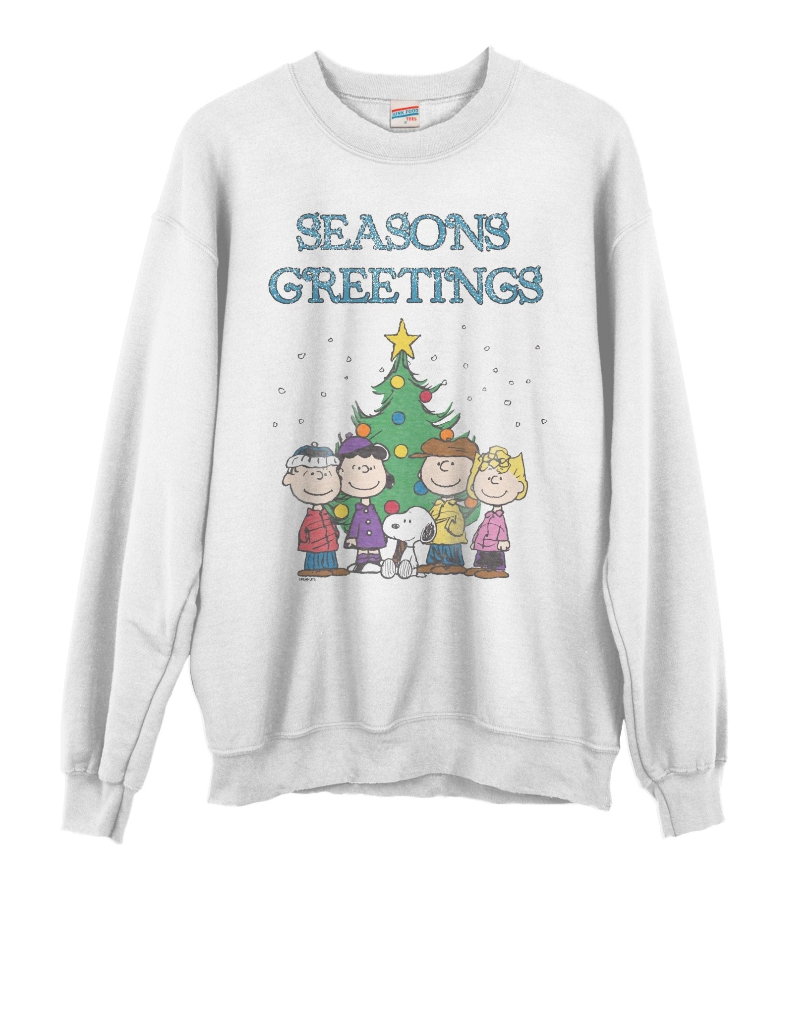 Shop Junk Food JUNKFOOD Peanuts Seasons Greetings Christmas Jumper Jumper for women – premium loungewear and festival fashion at Spoiled Brat