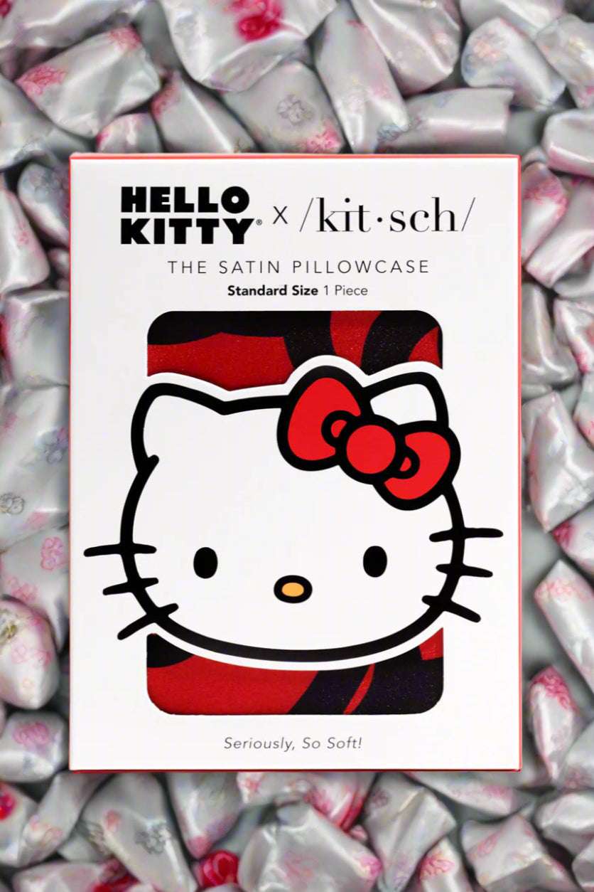 Hello Kitty x Kitsch Satin Pillowcase - Hello Kitty Bathes in a Sea of Bows by Kitsch – Pillow – Red | Spoiled Brat UK