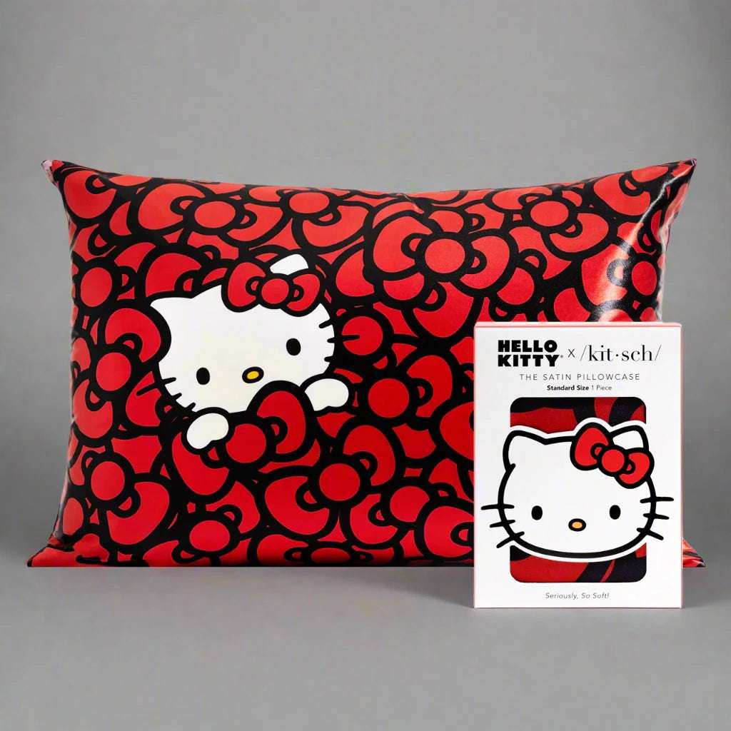 Hello Kitty x Kitsch Satin Pillowcase - Hello Kitty Bathes in a Sea of Bows - Spoiled Brat