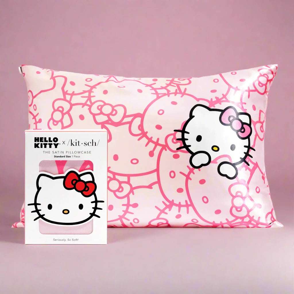 Shop Kitsch Hello Kitty x Kitsch Satin Pillowcase - Pink Hello Kitty Faces Pillow for women – premium loungewear and festival fashion at Spoiled Brat