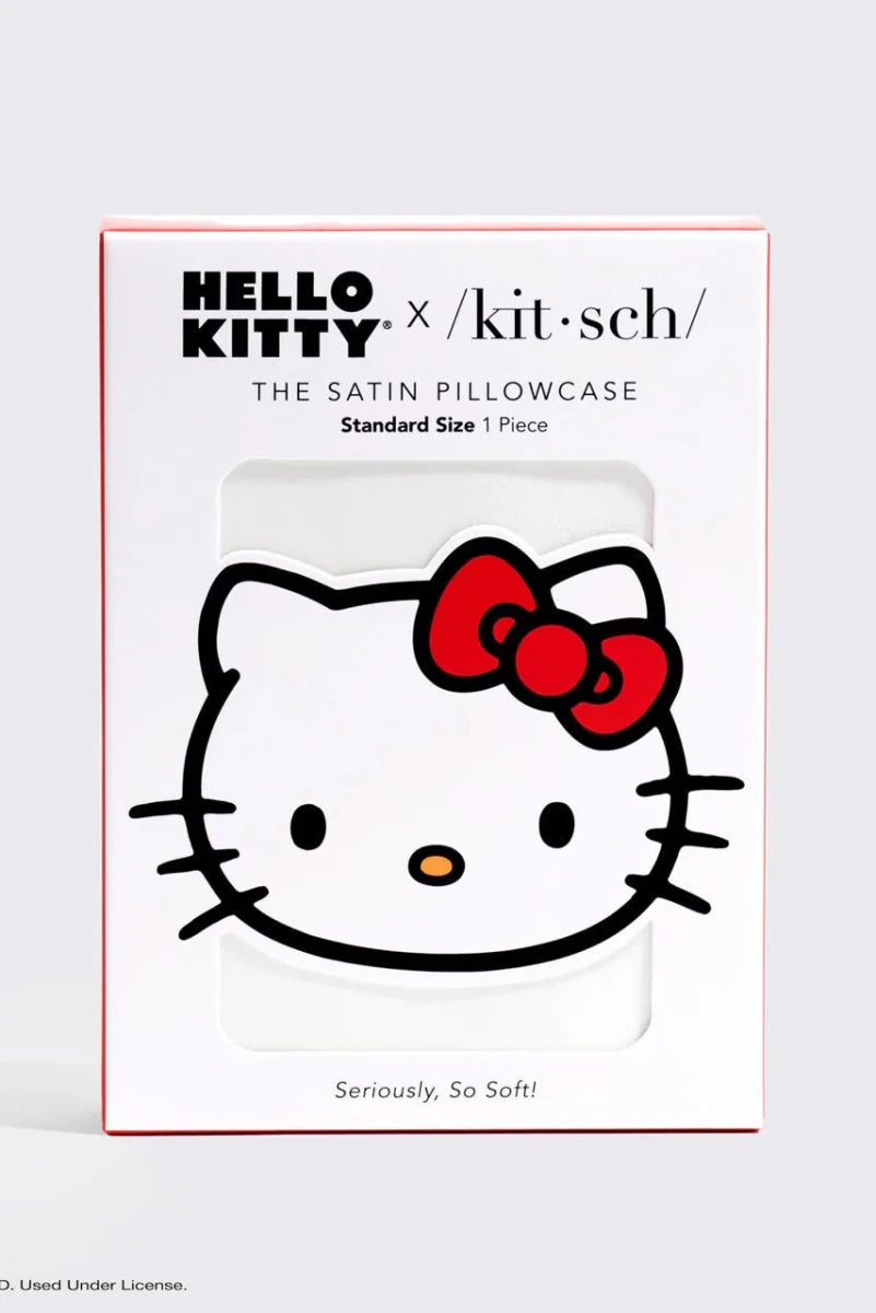 Shop Kitsch Hello Kitty x Kitsch Satin Pillowcase - Solid Ivory Hello Kitty Bow Pillow for women – premium loungewear and festival fashion at Spoiled Brat