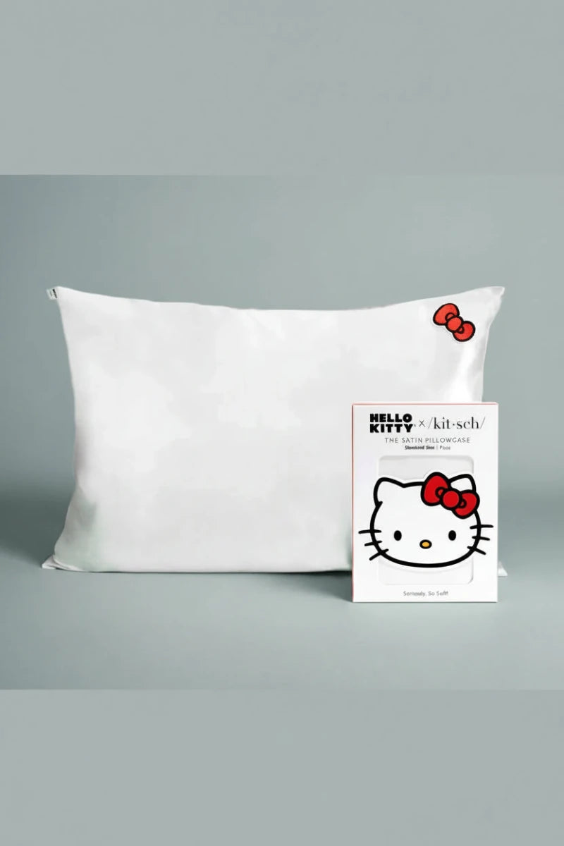 Shop Kitsch Hello Kitty x Kitsch Satin Pillowcase - Solid Ivory Hello Kitty Bow Pillow for women – premium loungewear and festival fashion at Spoiled Brat