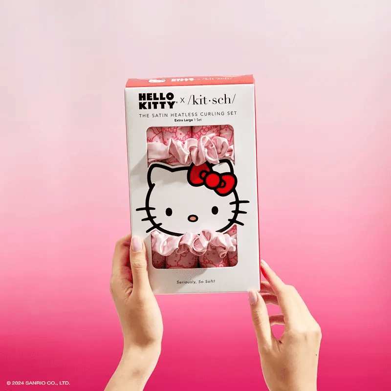 Shop Kitsch Hello Kitty x Kitsch XL Heatless Curling Set - Pink Hello Kitty Faces Hair for women – premium loungewear and festival fashion at Spoiled Brat