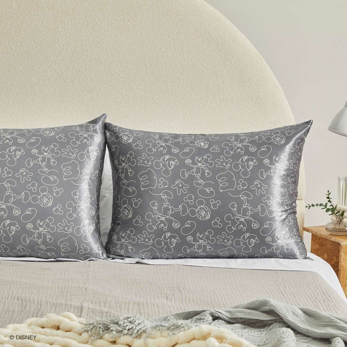 Shop Kitsch Kitsch & Mickey and Minnie Satin Pillowcase Standard Mickey Magic - Charcoal Pillow for women – premium loungewear and festival fashion at Spoiled Brat