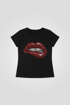 Shop Lauren Moshi Lauren Moshi Edda Crystal Biting Lip T-Shirt T-Shirt for women – premium loungewear and festival fashion at Spoiled Brat