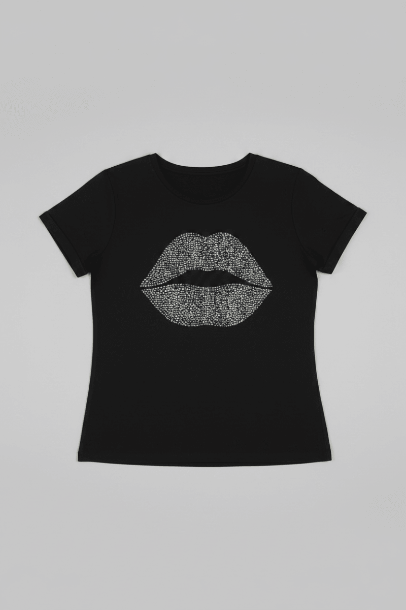 Shop Lauren Moshi Lauren Moshi Edda Crystal Sprinkle Lip T-Shirt T-Shirt for women – premium loungewear and festival fashion at Spoiled Brat