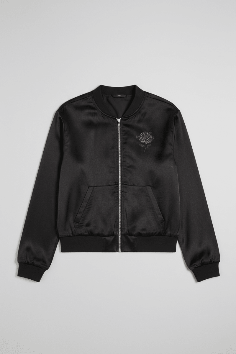 Shop Lauren Moshi Lauren Moshi Kathleen Crystal Roses Satin Bomber Jacket Jacket for women – premium loungewear and festival fashion at Spoiled Brat