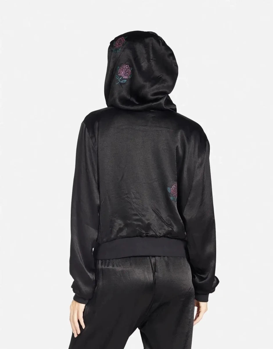 Shop Lauren Moshi Lauren Moshi Kathleen Crystal Roses Satin Bomber Jacket Jacket for women – premium loungewear and festival fashion at Spoiled Brat