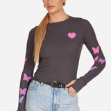 Shop Lauren Moshi Lauren Moshi McKinley Grey Ombre Butterfly Heart Top Long Sleeved Top for women – premium loungewear and festival fashion at Spoiled Brat