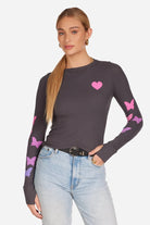 Shop Lauren Moshi Lauren Moshi McKinley Grey Ombre Butterfly Heart Top Long Sleeved Top for women – premium loungewear and festival fashion at Spoiled Brat