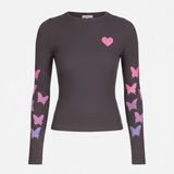 Shop Lauren Moshi Lauren Moshi McKinley Grey Ombre Butterfly Heart Top Long Sleeved Top for women – premium loungewear and festival fashion at Spoiled Brat