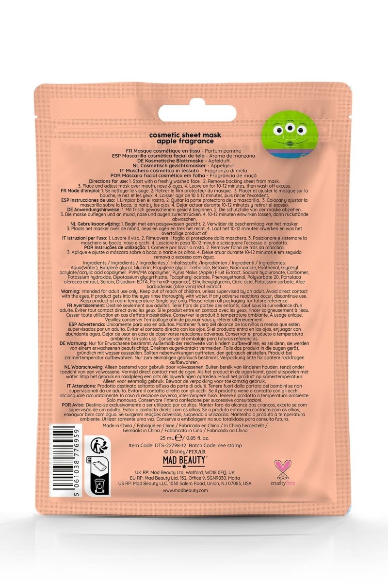 Shop Mad Beauty Toy Story Cosmetic Sheet Face Mask Alien Face Mask for women – premium loungewear and festival fashion at Spoiled Brat