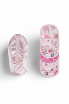 Pink makeup bag with cartoon design on a white background