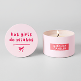 Shop Mischief Candles Hot Girls Do Pilates Pink Tin Candle Candles for women – premium loungewear and festival fashion at Spoiled Brat