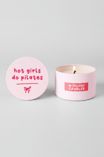 Shop Mischief Candles Hot Girls Do Pilates Pink Tin Candle Candles for women – premium loungewear and festival fashion at Spoiled Brat