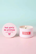 Shop Mischief Candles Hot Girls Do Pilates Pink Tin Candle Candles for women – premium loungewear and festival fashion at Spoiled Brat