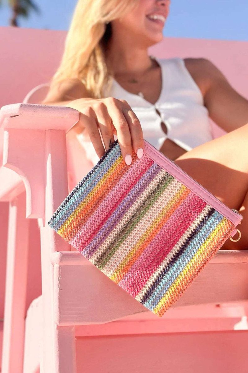 Shop Packed Party Packed Party Bring On The Fun Luxe Woven Rainbow Everything Pouch Bag Clutch Bag for women – premium loungewear and festival fashion at Spoiled Brat