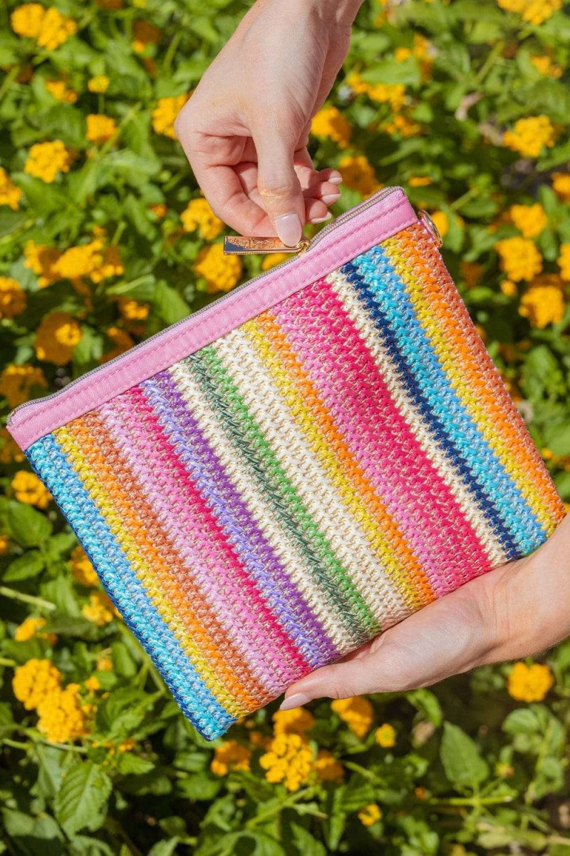 Shop Packed Party Packed Party Bring On The Fun Luxe Woven Rainbow Everything Pouch Bag Clutch Bag for women – premium loungewear and festival fashion at Spoiled Brat