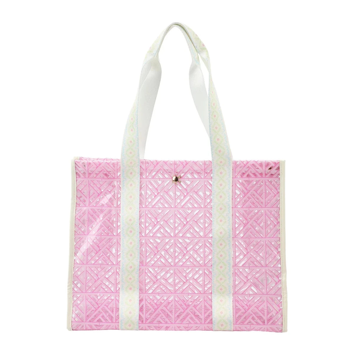 Shop Packed Party Packed Party Pink Geo Tile Vinyl Tote Bag Tote Bag for women – premium loungewear and festival fashion at Spoiled Brat