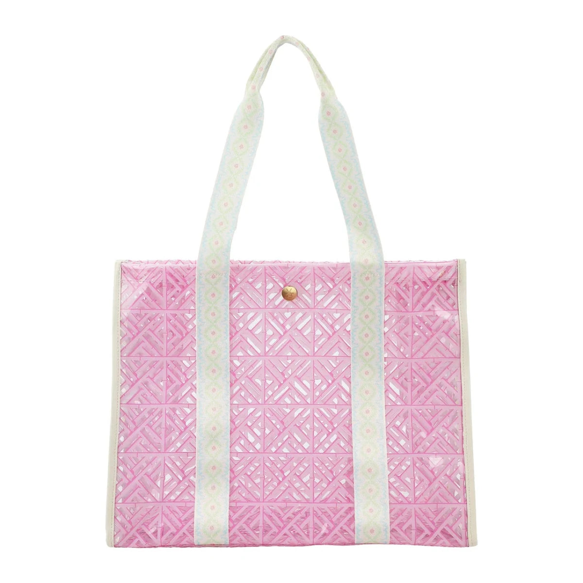 Shop Packed Party Packed Party Pink Geo Tile Vinyl Tote Bag Tote Bag for women – premium loungewear and festival fashion at Spoiled Brat