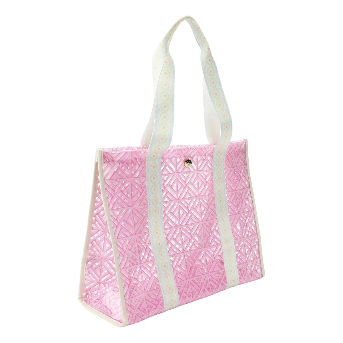 Shop Packed Party Packed Party Pink Geo Tile Vinyl Tote Bag Tote Bag for women – premium loungewear and festival fashion at Spoiled Brat