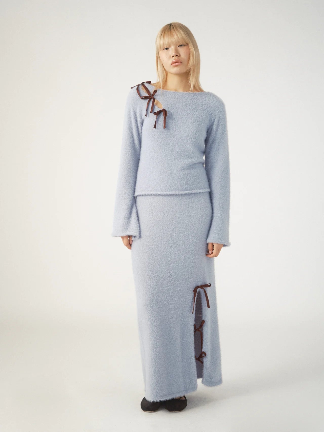 Pixie & Peach Chloe Cosy Bow Maxi Skirt by Pixie and Peach – Maxi Skirt – Blue | Spoiled Brat UK