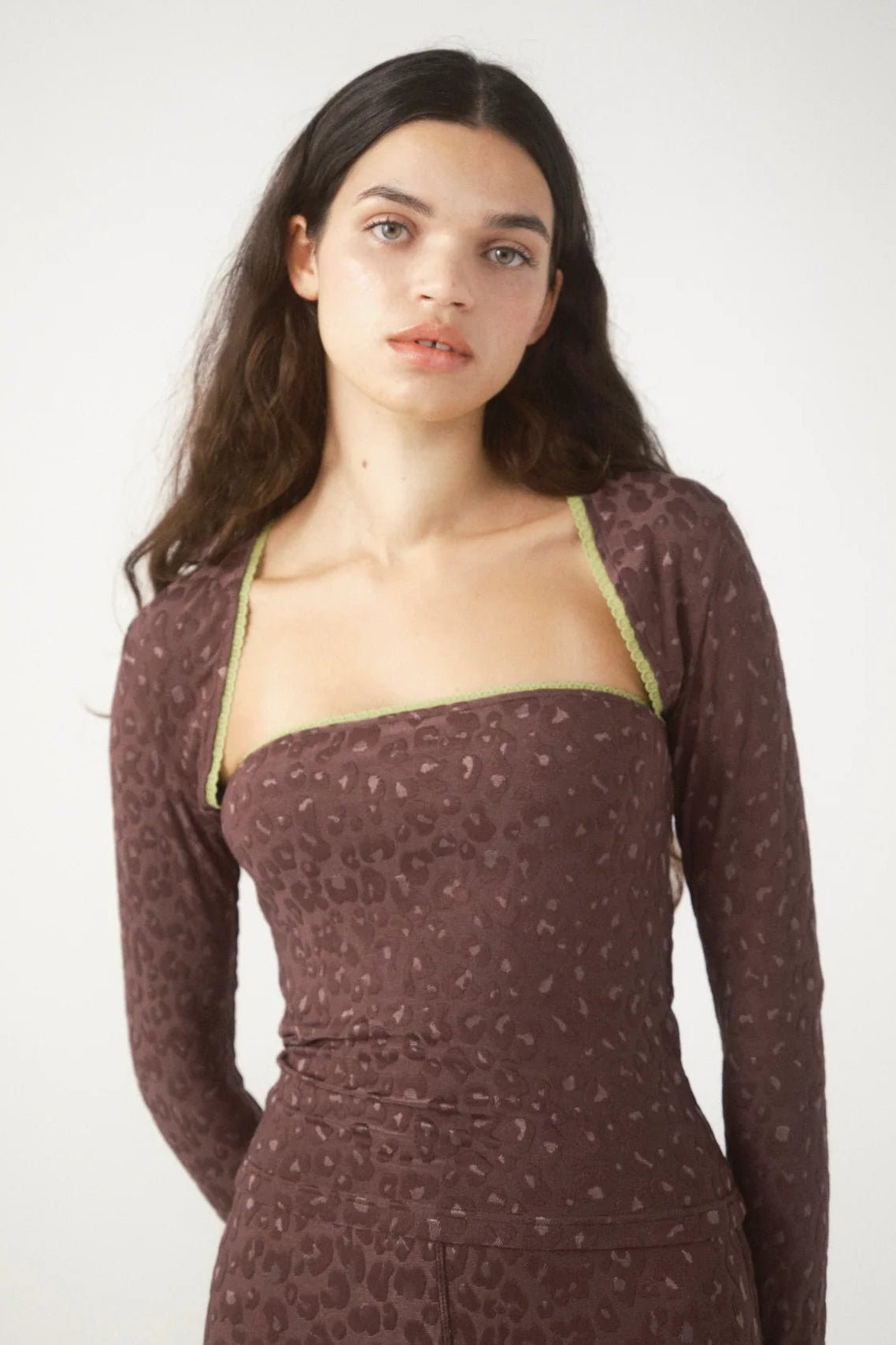 Pixie & Peach Gwen Leopard Jacquard Shrug Top - Spoiled Brat