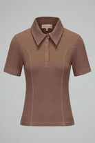 Shop Pixie and Peach Pixie & Peach Peggy Rib Polo Top T-Shirt for women – premium loungewear and festival fashion at Spoiled Brat