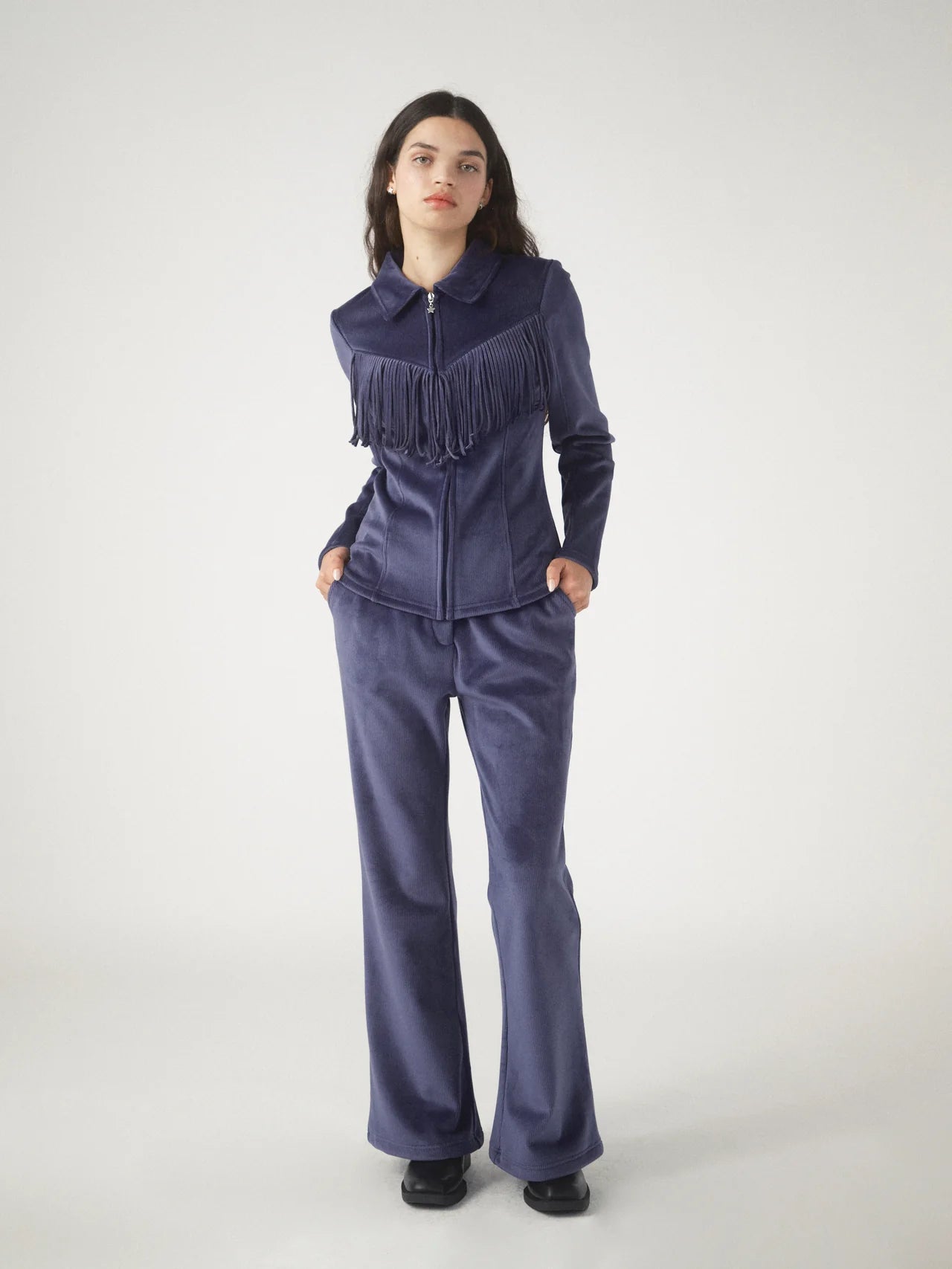 Shop Pixie and Peach Pixie & Peach Shania Tassel Velour Zip Up Sweater for women – premium loungewear and festival fashion at Spoiled Brat