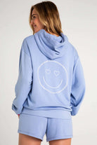 PJ Salvage Choose Happy Long Sleeve Hooded Top by PJ Salvage – Hooded Sweatshirt – Blue | Spoiled Brat UK