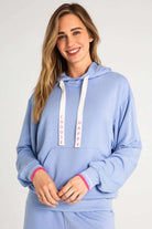 PJ Salvage Choose Happy Long Sleeve Hooded Top by PJ Salvage – Hooded Sweatshirt – Blue | Spoiled Brat UK