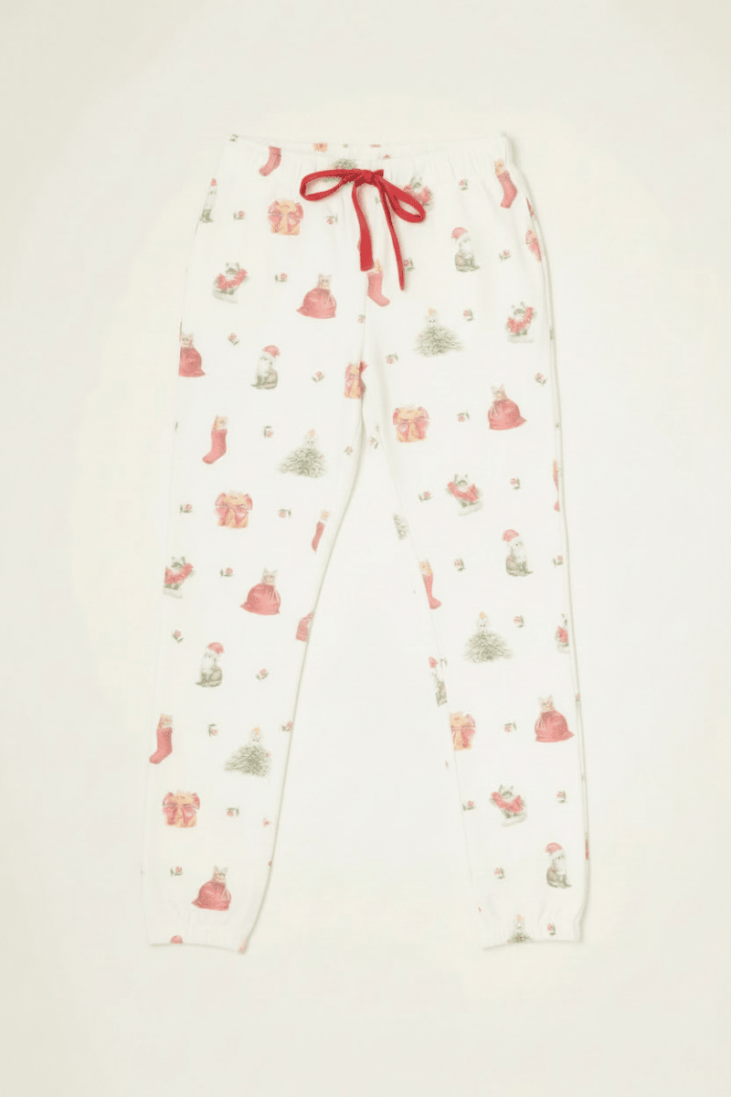 Shop PJ Salvage PJ Salvage Feline Festive Cat Print Banded PJ Pants as seen on Chloe Sims Pyjamas for women – premium loungewear and festival fashion at Spoiled Brat
