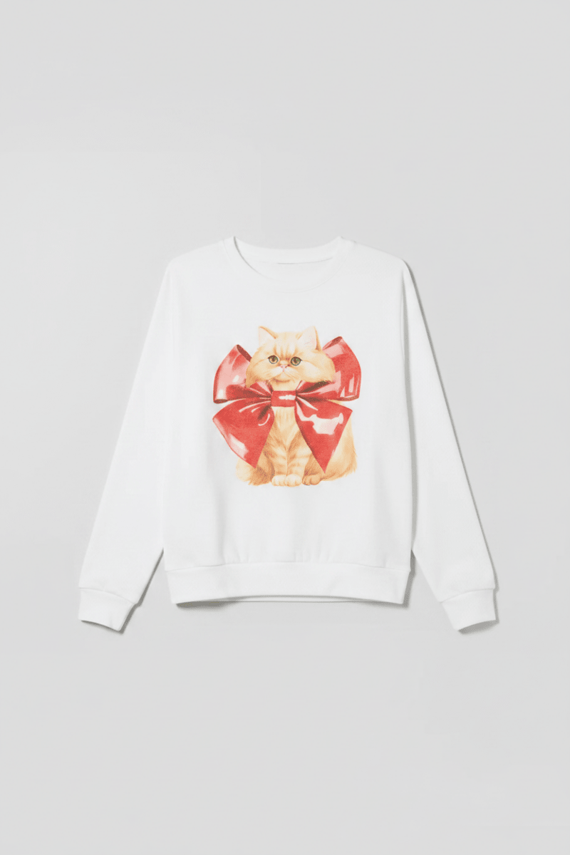 Shop PJ Salvage PJ Salvage Feline Festive Cat Print Sweater as seen on Chloe Sims Sweater for women – premium loungewear and festival fashion at Spoiled Brat