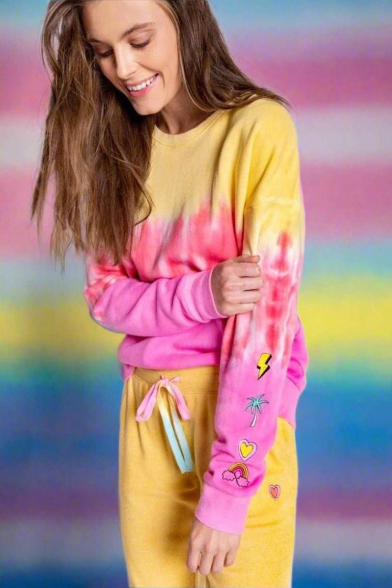 Shop PJ Salvage PJ Salvage One Love Ombre Tie Dye Crew Neck Long Sleeve Sweater Sweater for women – premium loungewear and festival fashion at Spoiled Brat
