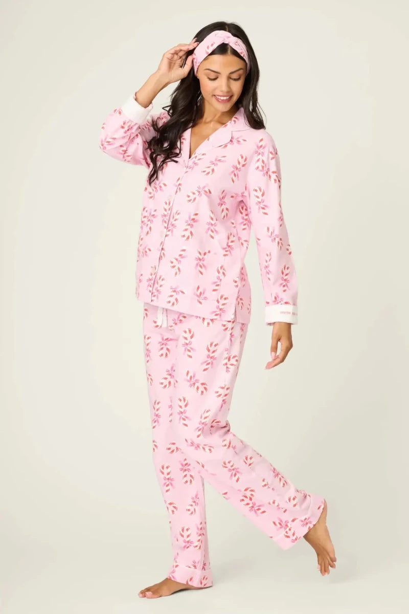 Shop PJ Salvage PJ Salvage Sweeter Than Sugar 3 - Piece Candy Cane Print Flannel PJ Set as seen on Paris Hilton Pyjamas for women – premium loungewear and festival fashion at Spoiled Brat