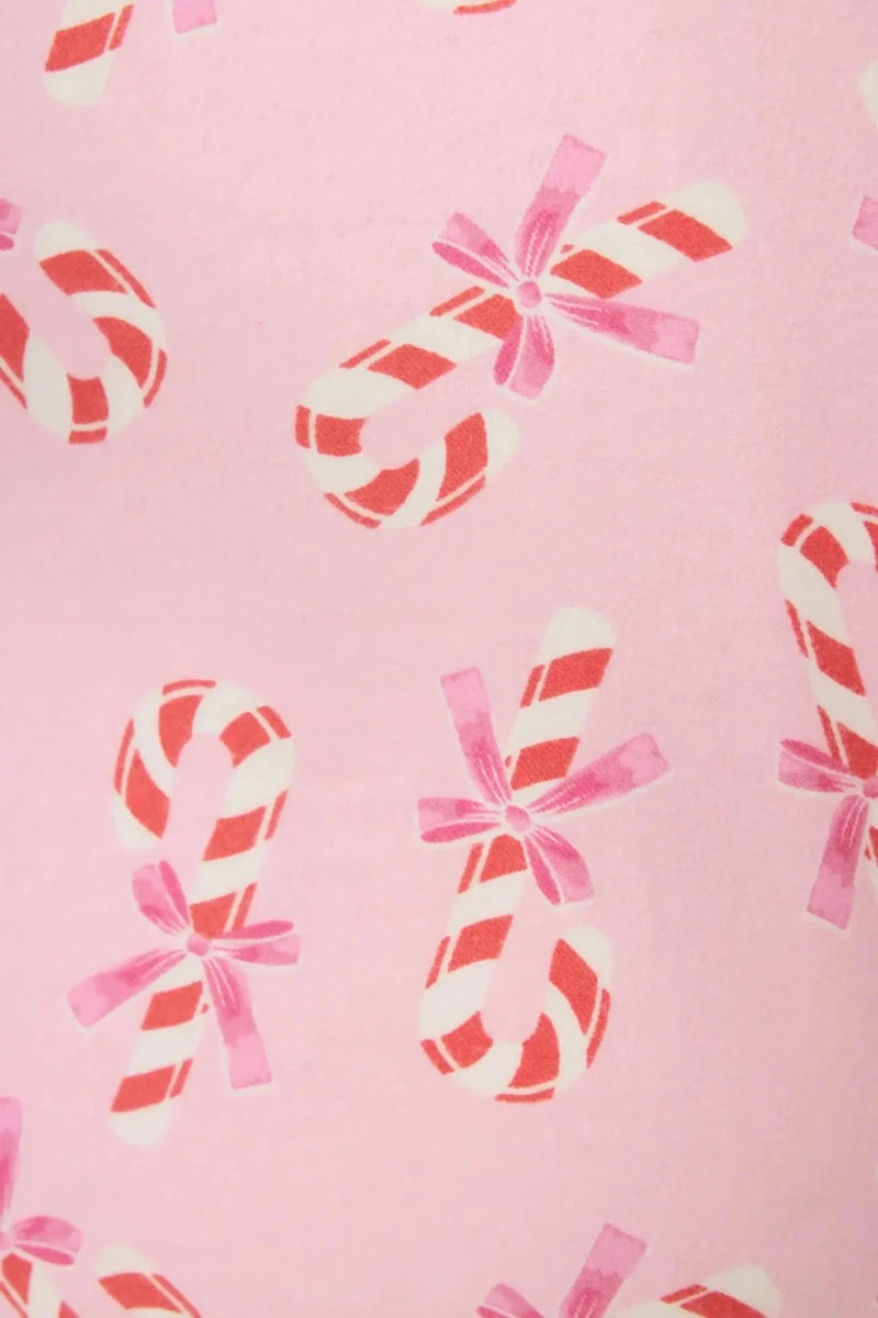 Shop PJ Salvage PJ Salvage Sweeter Than Sugar 3 - Piece Candy Cane Print Flannel PJ Set as seen on Paris Hilton Pyjamas for women – premium loungewear and festival fashion at Spoiled Brat