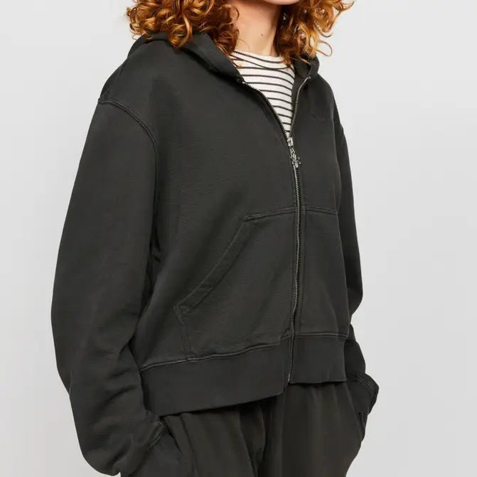 Shop Samii Ryan Samii Ryan Black Stone Wash Zip - Up Hoodie Hooded Sweatshirt for women – premium loungewear and festival fashion at Spoiled Brat