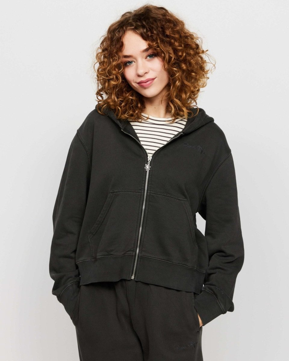 Shop Samii Ryan Samii Ryan Black Stone Wash Zip - Up Hoodie Hooded Sweatshirt for women – premium loungewear and festival fashion at Spoiled Brat