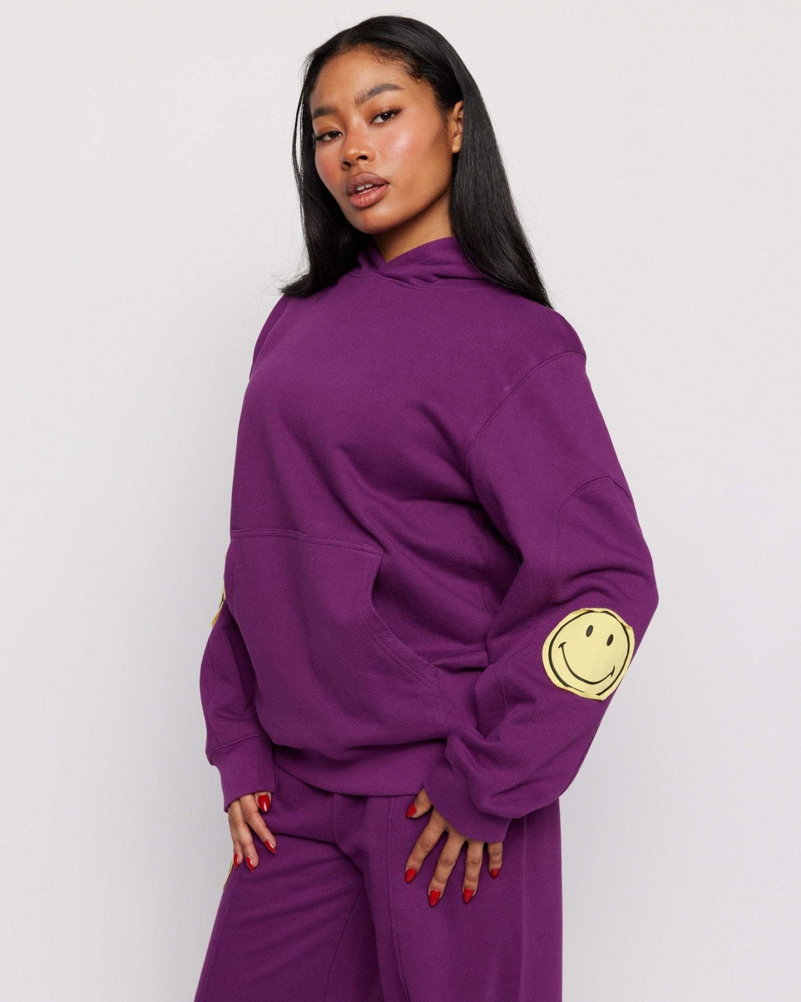 Shop Samii Ryan Samii Ryan Smiley® Purple Oversized Hoodie Hooded Sweatshirt for women – premium loungewear and festival fashion at Spoiled Brat