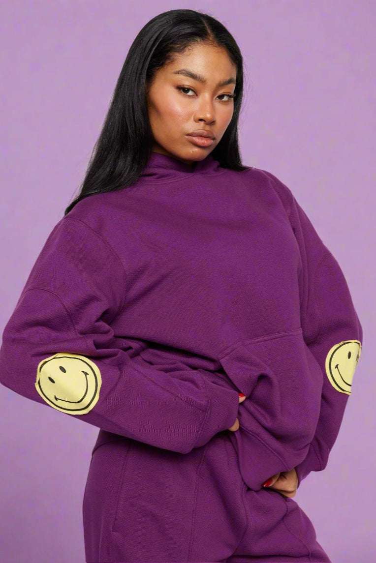 Shop Samii Ryan Samii Ryan Smiley® Purple Oversized Hoodie Hooded Sweatshirt for women – premium loungewear and festival fashion at Spoiled Brat