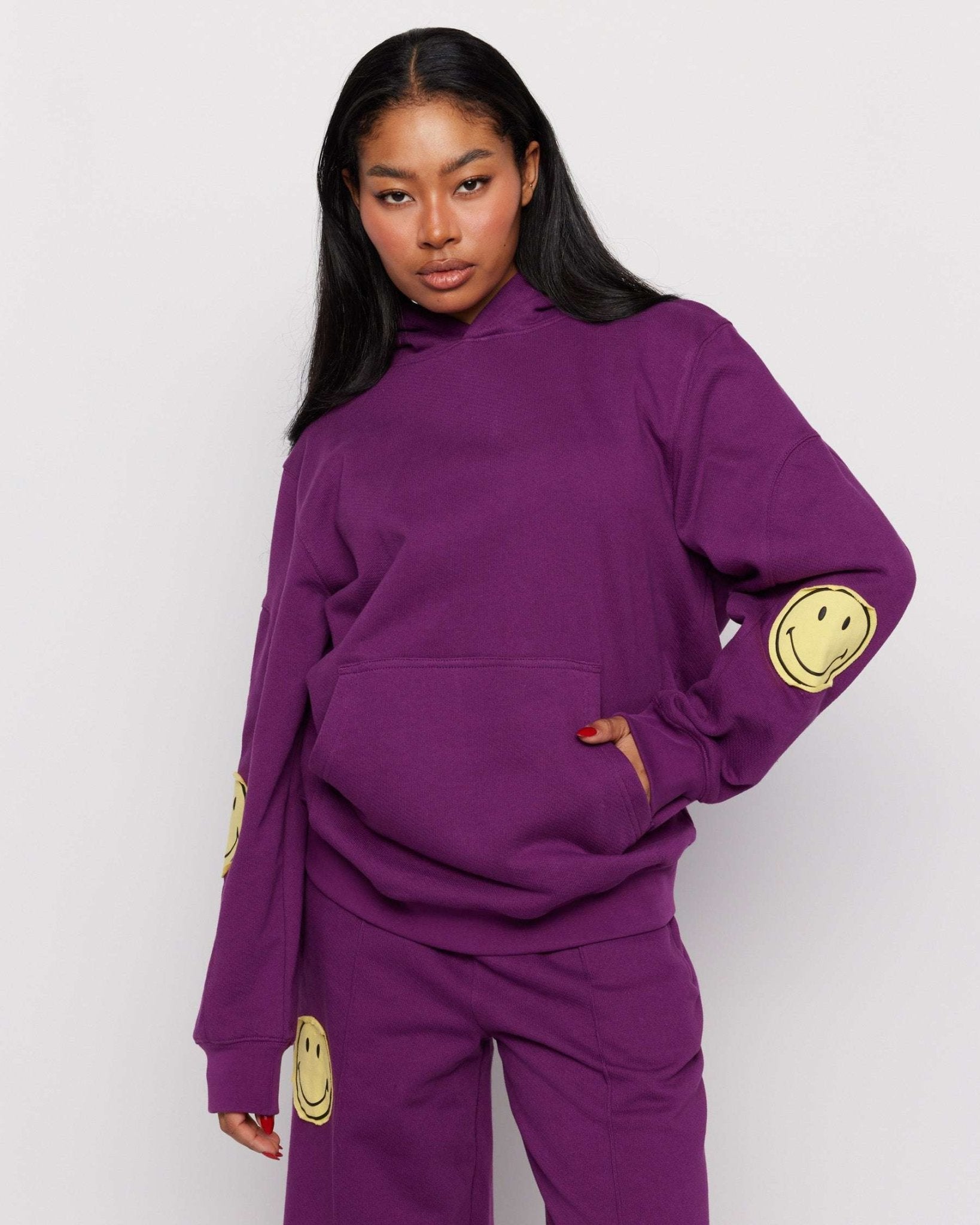 Shop Samii Ryan Samii Ryan Smiley® Purple Oversized Hoodie Hooded Sweatshirt for women – premium loungewear and festival fashion at Spoiled Brat