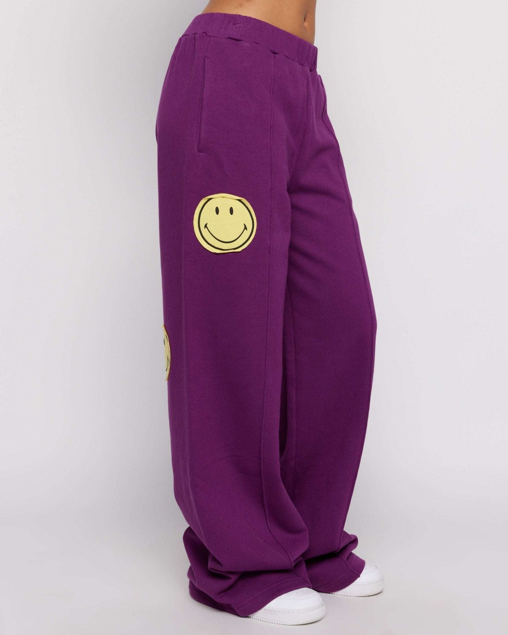 Shop Samii Ryan Samii Ryan Smiley® Straight Leg Purple Jogger Pants Jogger Bottoms for women – premium loungewear and festival fashion at Spoiled Brat
