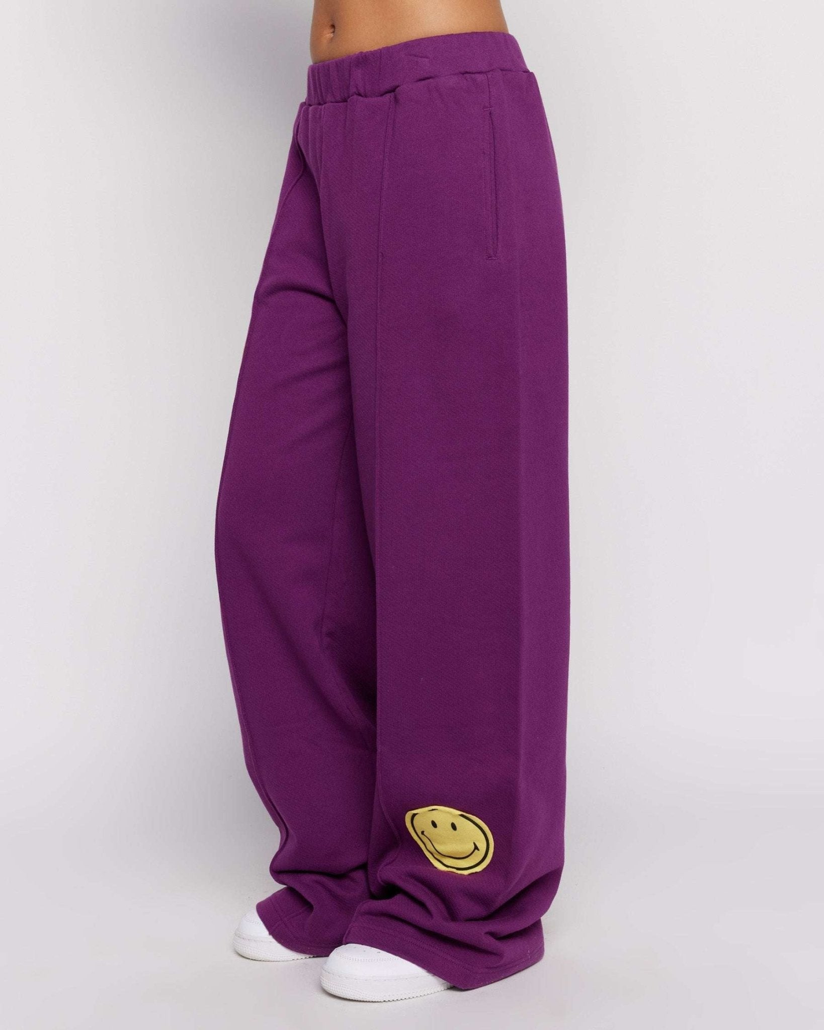 Shop Samii Ryan Samii Ryan Smiley® Straight Leg Purple Jogger Pants Jogger Bottoms for women – premium loungewear and festival fashion at Spoiled Brat