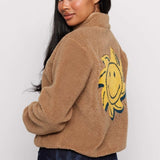 Shop Samii Ryan Samii Ryan Smiley® Sunshine Sherpa Jacket as seen on Sarah Jayne Dunn Jacket for women – premium loungewear and festival fashion at Spoiled Brat