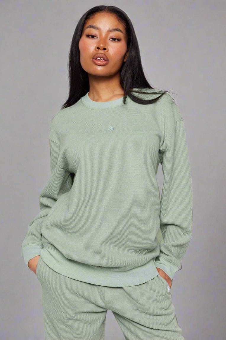 Shop Samii Ryan Samii Ryan Smiley® Thermal Crewneck Sweatshirt for women – premium loungewear and festival fashion at Spoiled Brat