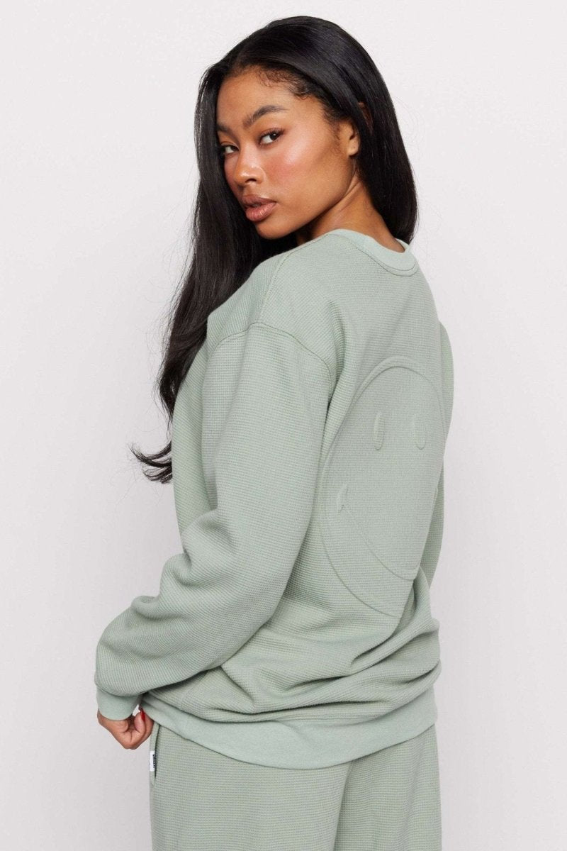 Shop Samii Ryan Samii Ryan Smiley® Thermal Crewneck Sweatshirt for women – premium loungewear and festival fashion at Spoiled Brat