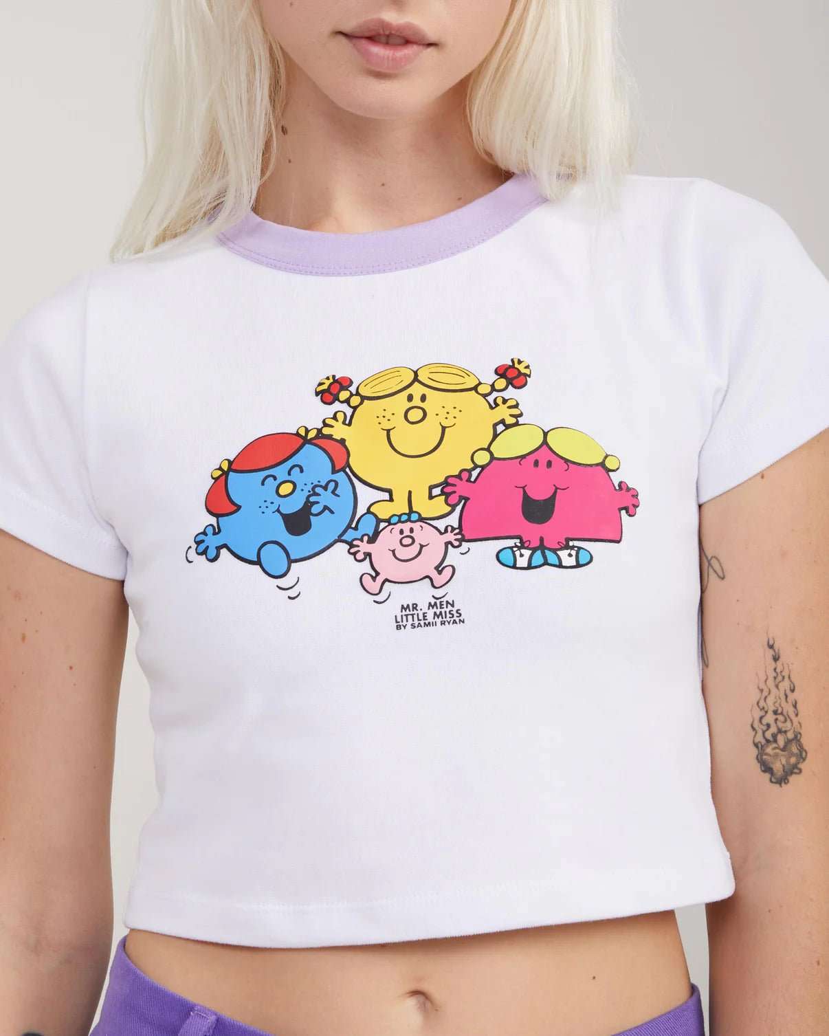 Samii Ryan x Mr Men Happy Gals Baby Tee by Samii Ryan – T-Shirt – White | Spoiled Brat UK