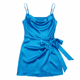 Shop Show Me Your Mumu Show Me Your Mumu Eve Blue Satin Mini Dress Party Dress for women – premium loungewear and festival fashion at Spoiled Brat