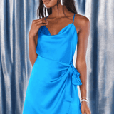 Shop Show Me Your Mumu Show Me Your Mumu Eve Blue Satin Mini Dress Party Dress for women – premium loungewear and festival fashion at Spoiled Brat