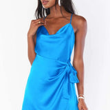 Shop Show Me Your Mumu Show Me Your Mumu Eve Blue Satin Mini Dress Party Dress for women – premium loungewear and festival fashion at Spoiled Brat